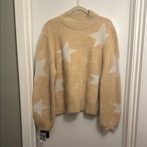 Sugarlips Tan and White Cowl Neck Sweater with Plush Knit